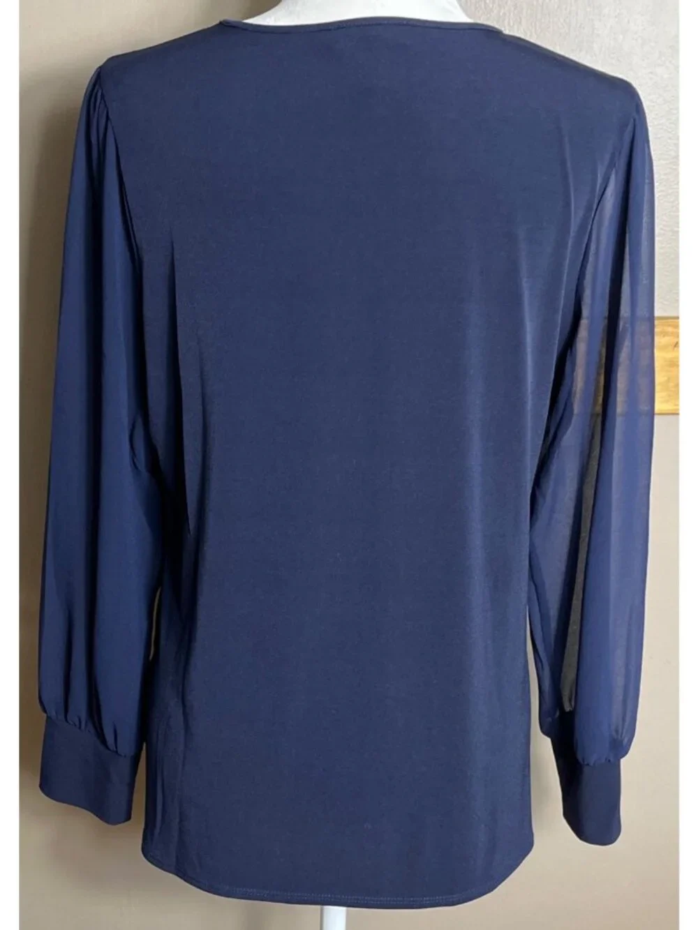 Calvin Klein Top Navy Knit Sheer Balloon Whimsigoth Elegant Dark Feminine Wom M - Picture 5 of 10